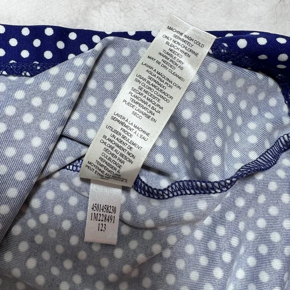 CHICO'S Sz 2=12/14 Large Tank Top Shirt Blouse Blue White Polka Dots Nylon - Picture 4 of 7